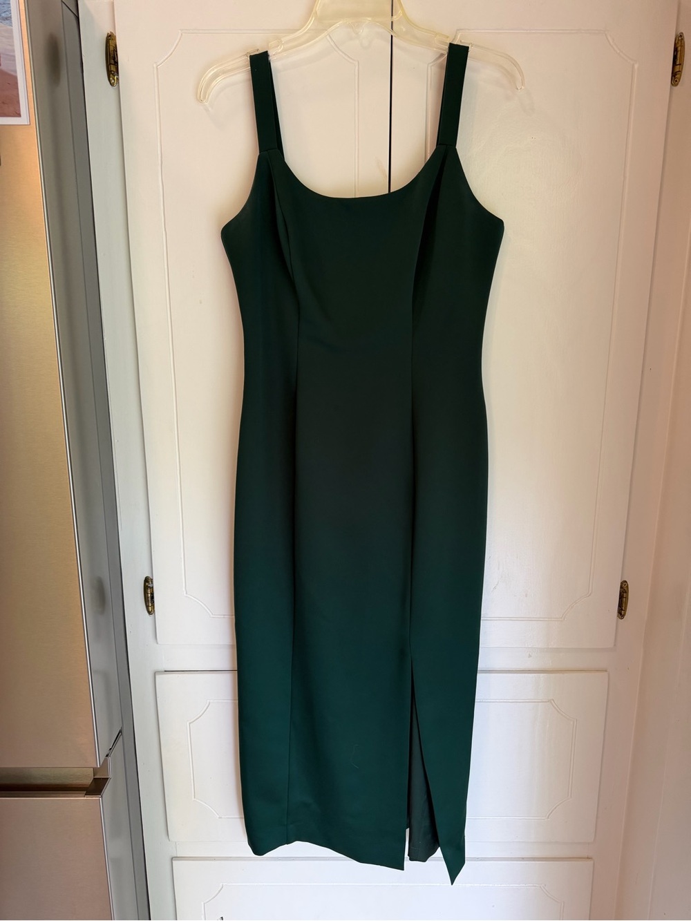 Alex Evenings Deep Emerald Green Midi Sheath Dress with Side Slit